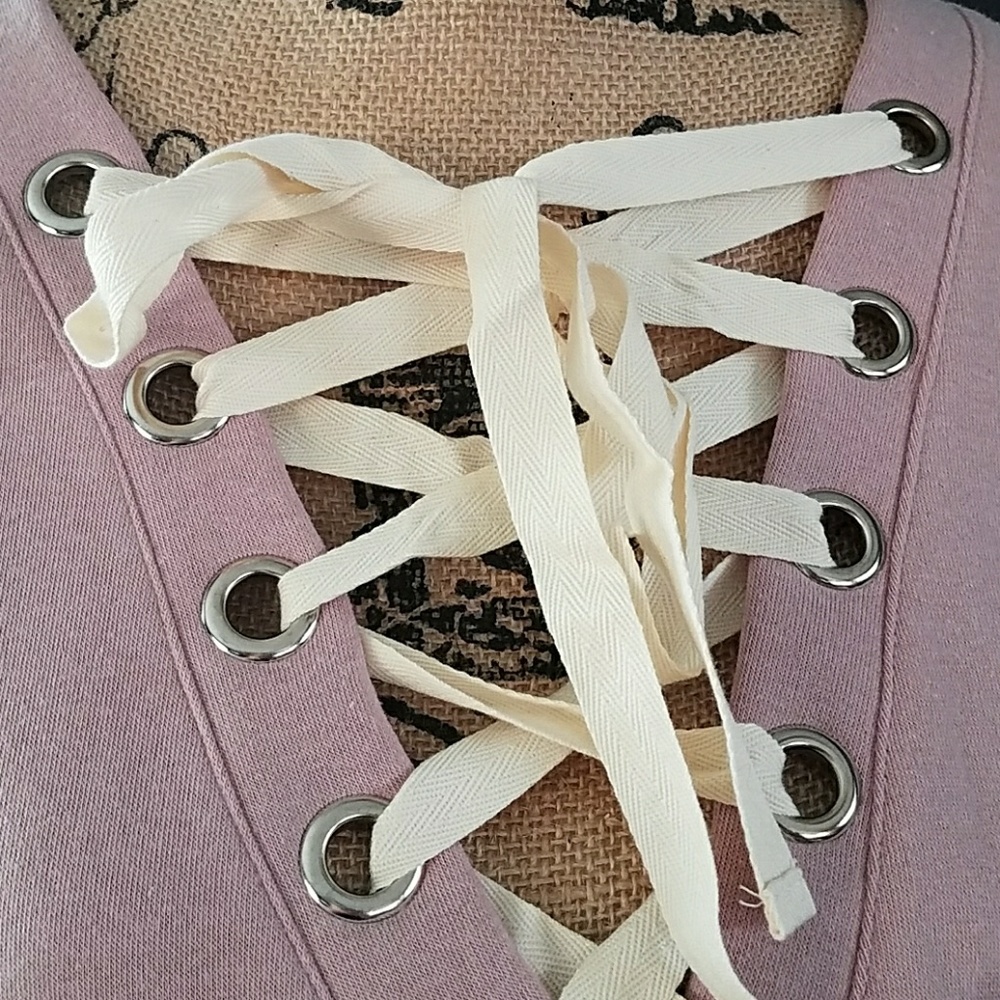 Pink Front Lace Up Crop Longsleeve Sweater - Picture 7 of 8